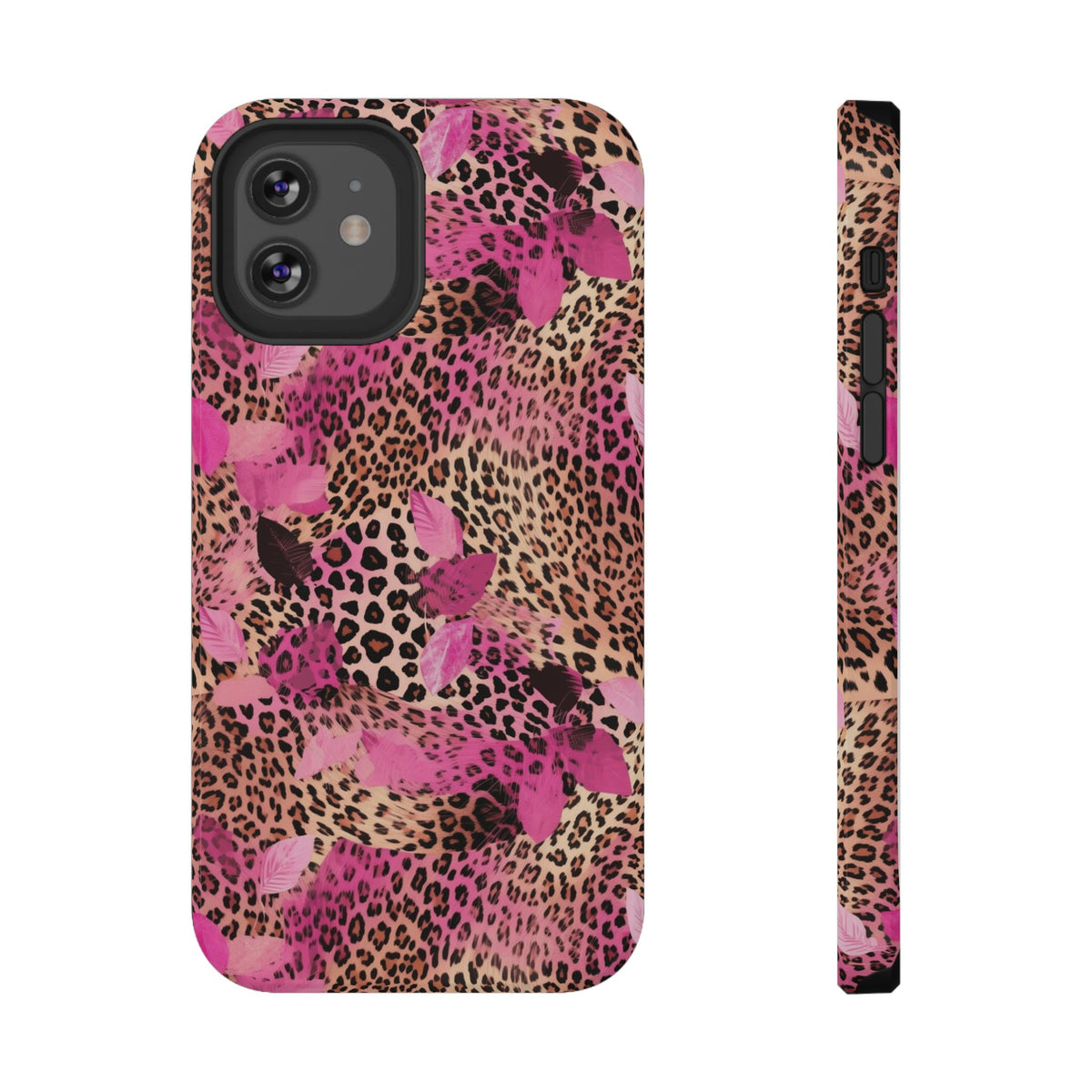 Pink Splash Leopard protective phone case for iPhone 12, glossy finish
