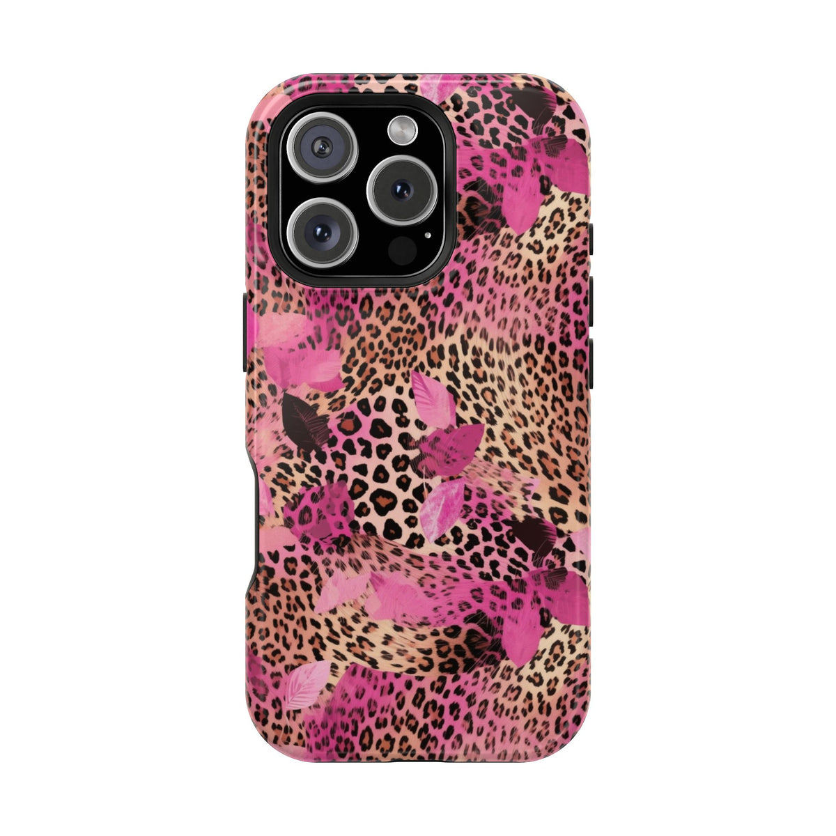 Pink Splash Leopard MagSafe case for iPhone 16 Pro, glossy finish