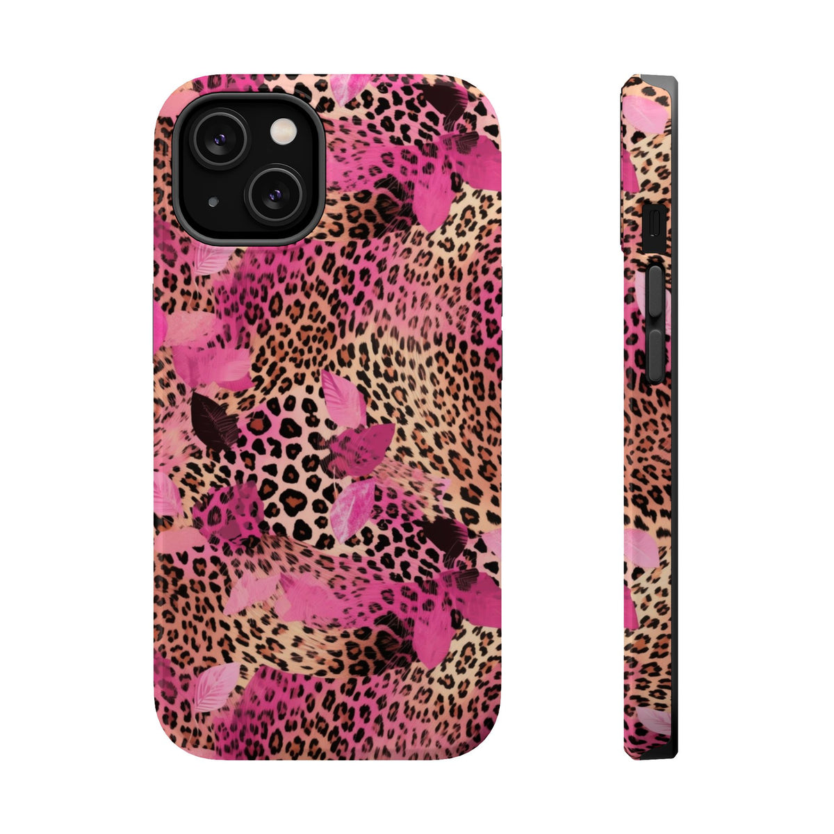 Pink Splash Leopard MagSafe case for iPhone 14, glossy finish