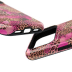 Pink Splash Leopard MagSafe case, close-up at an angle
