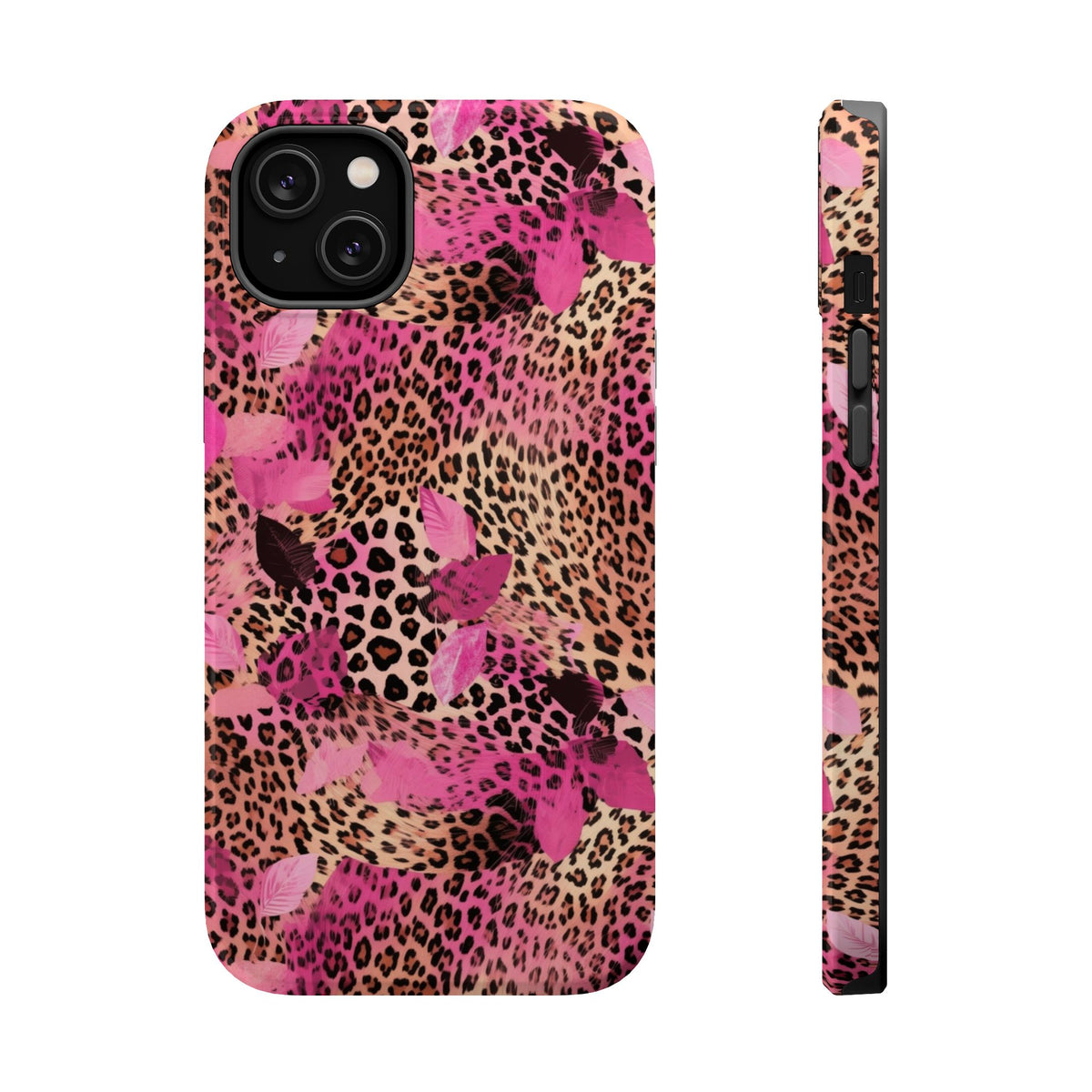 Pink Splash Leopard MagSafe case for iPhone 14 Plus, glossy finish