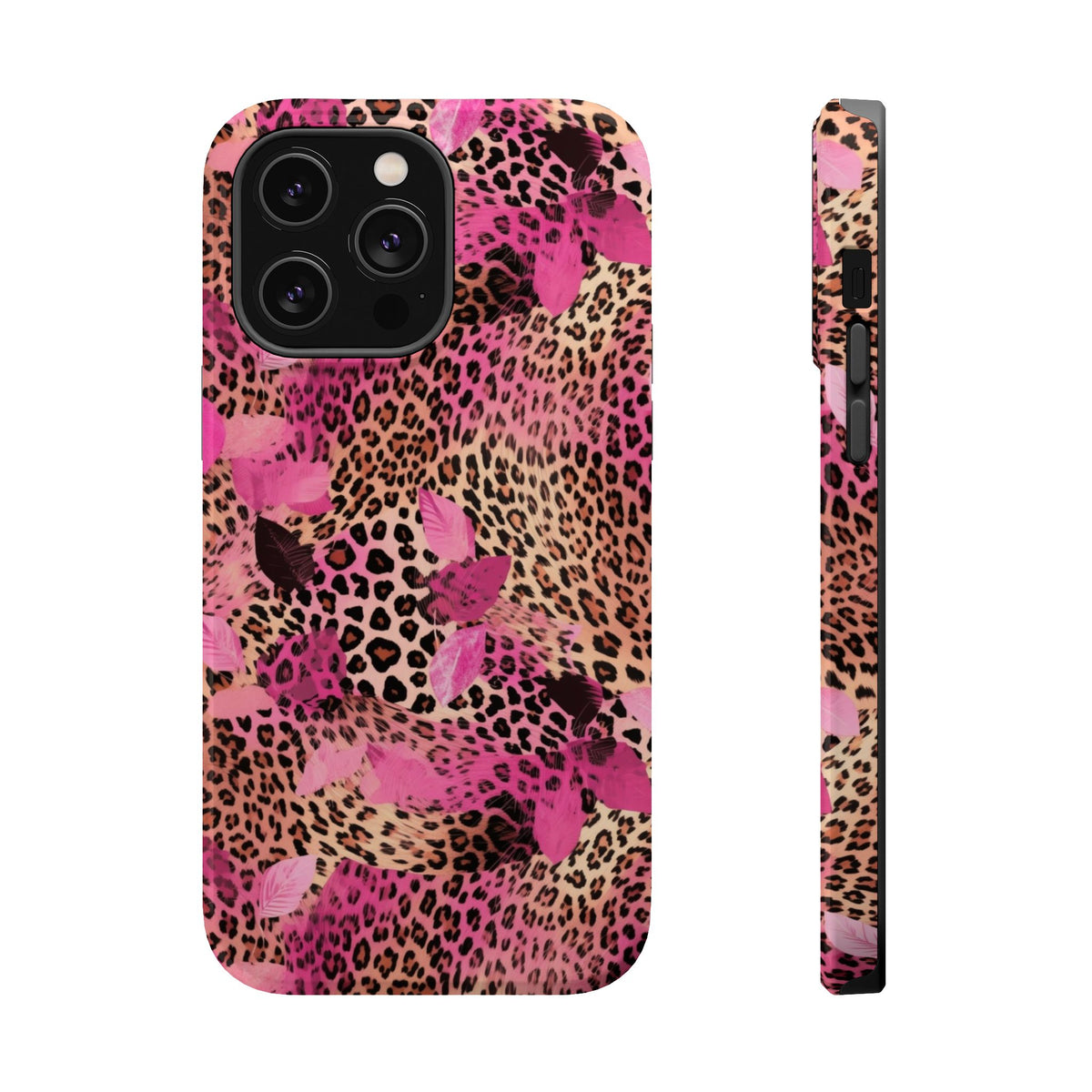Pink Splash Leopard MagSafe case for iPhone 14 Pro Max, glossy finish