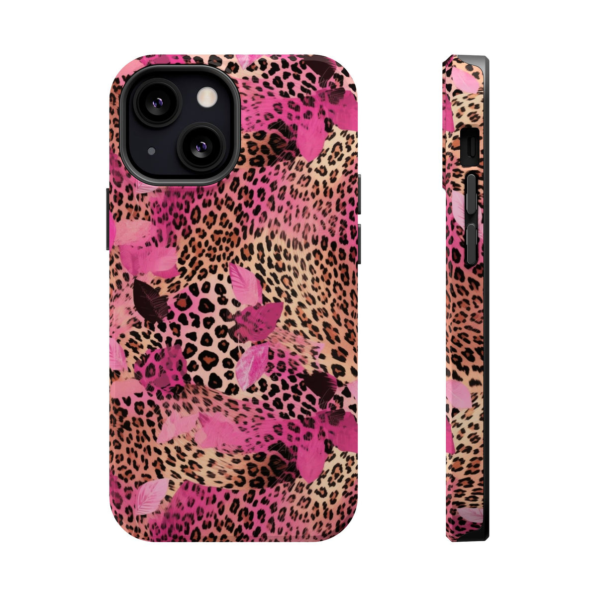 Pink Splash Leopard MagSafe case for iPhone 13 Mini, glossy finish