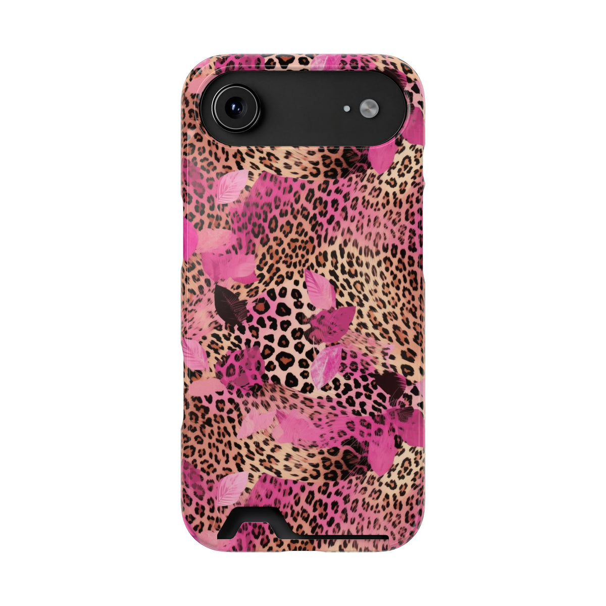 Pink Splash Leopard phone case with card holder for iPhone 17 Air, glossy finish
