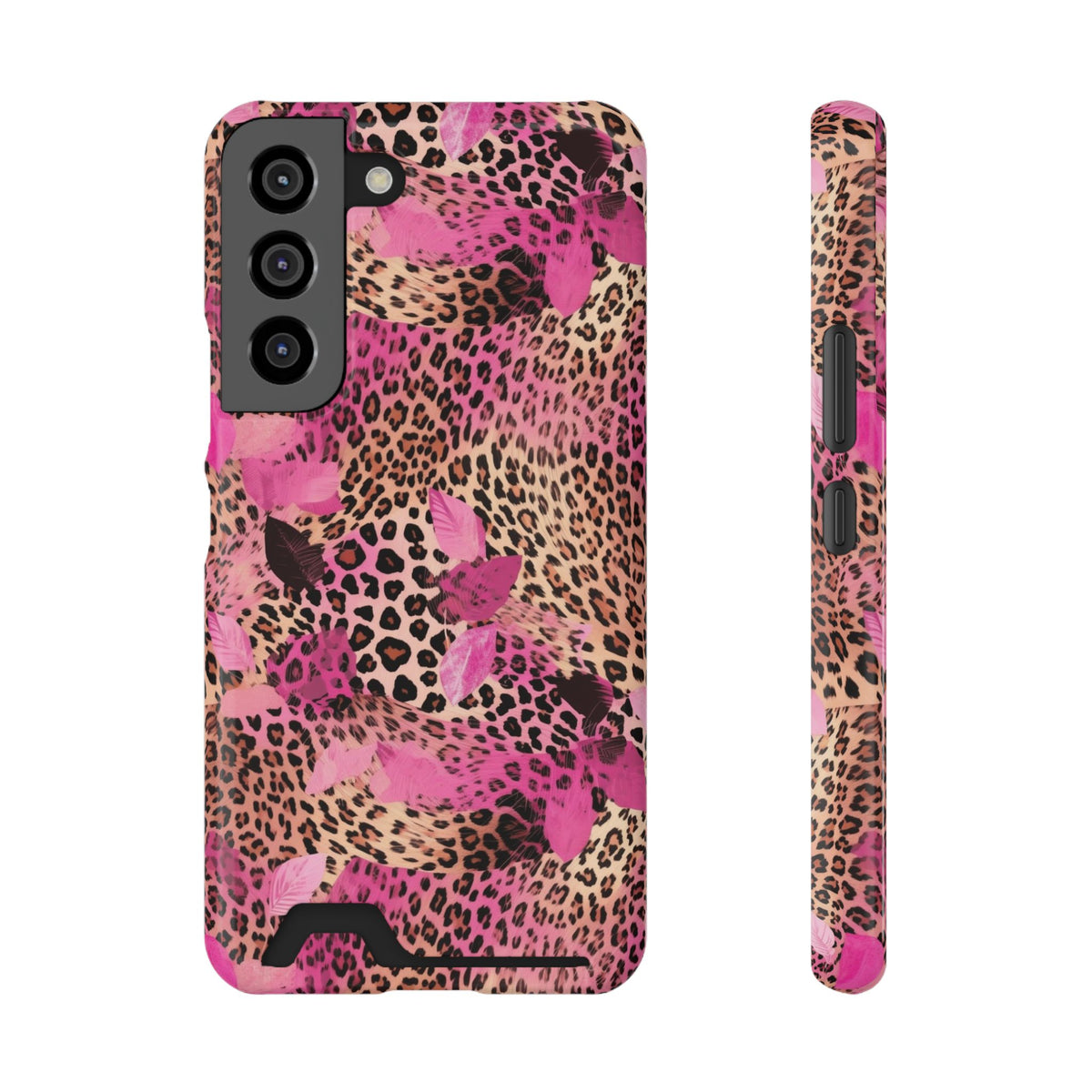 Pink Splash Leopard phone case with card holder for Samsung Galaxy S22, glossy finish