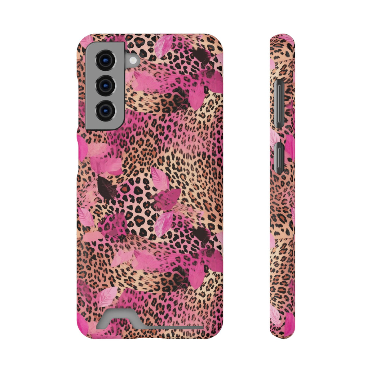 Pink Splash Leopard phone case with card holder for Samsung Galaxy S21, glossy finish