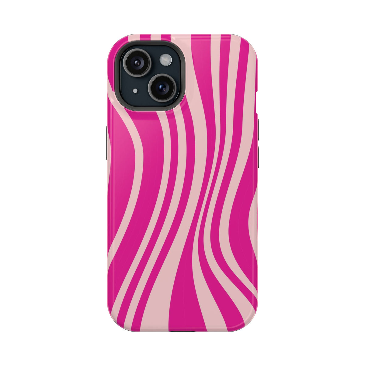 Pink Wave protective phone case for iPhone 15, glossy finish