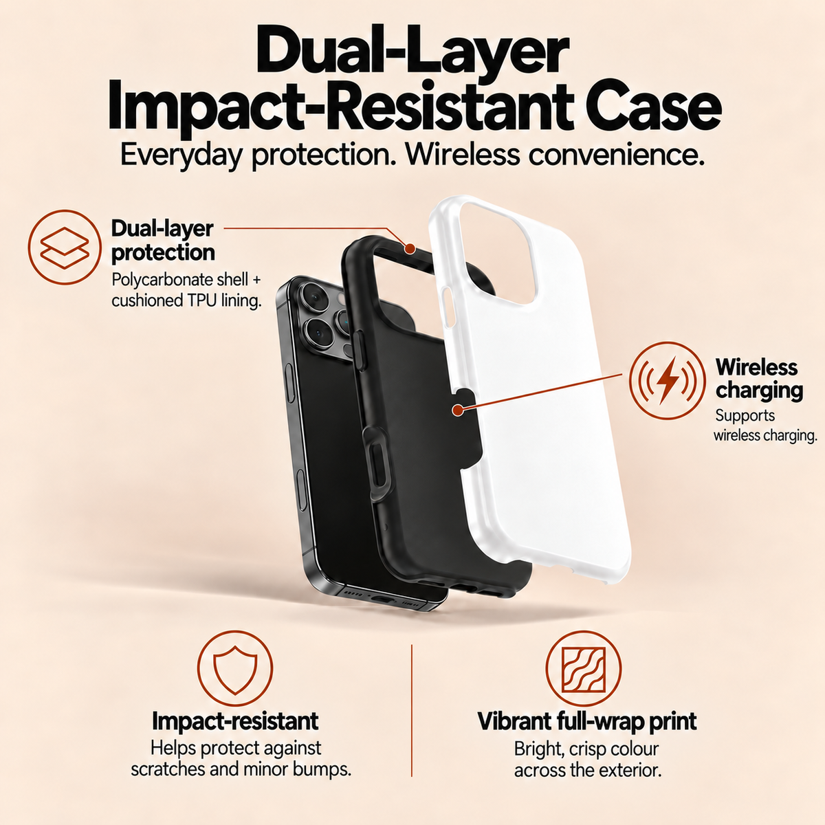 Pink Wave protective phone case, product infographic