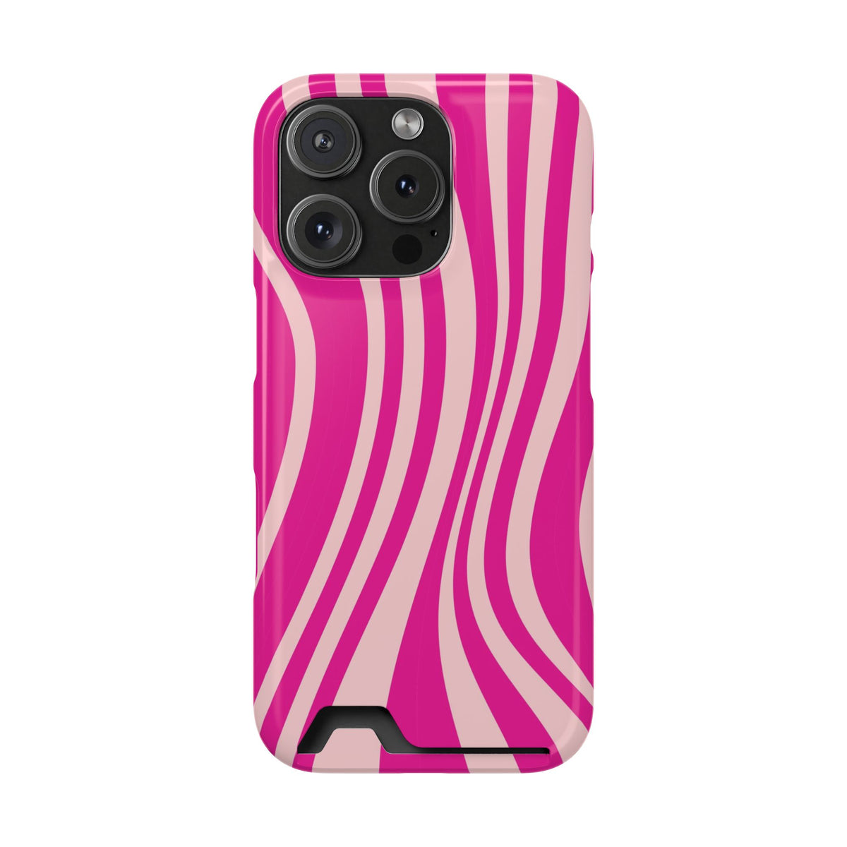 Pink Wave phone case with card holder for iPhone 16 Pro, glossy finish