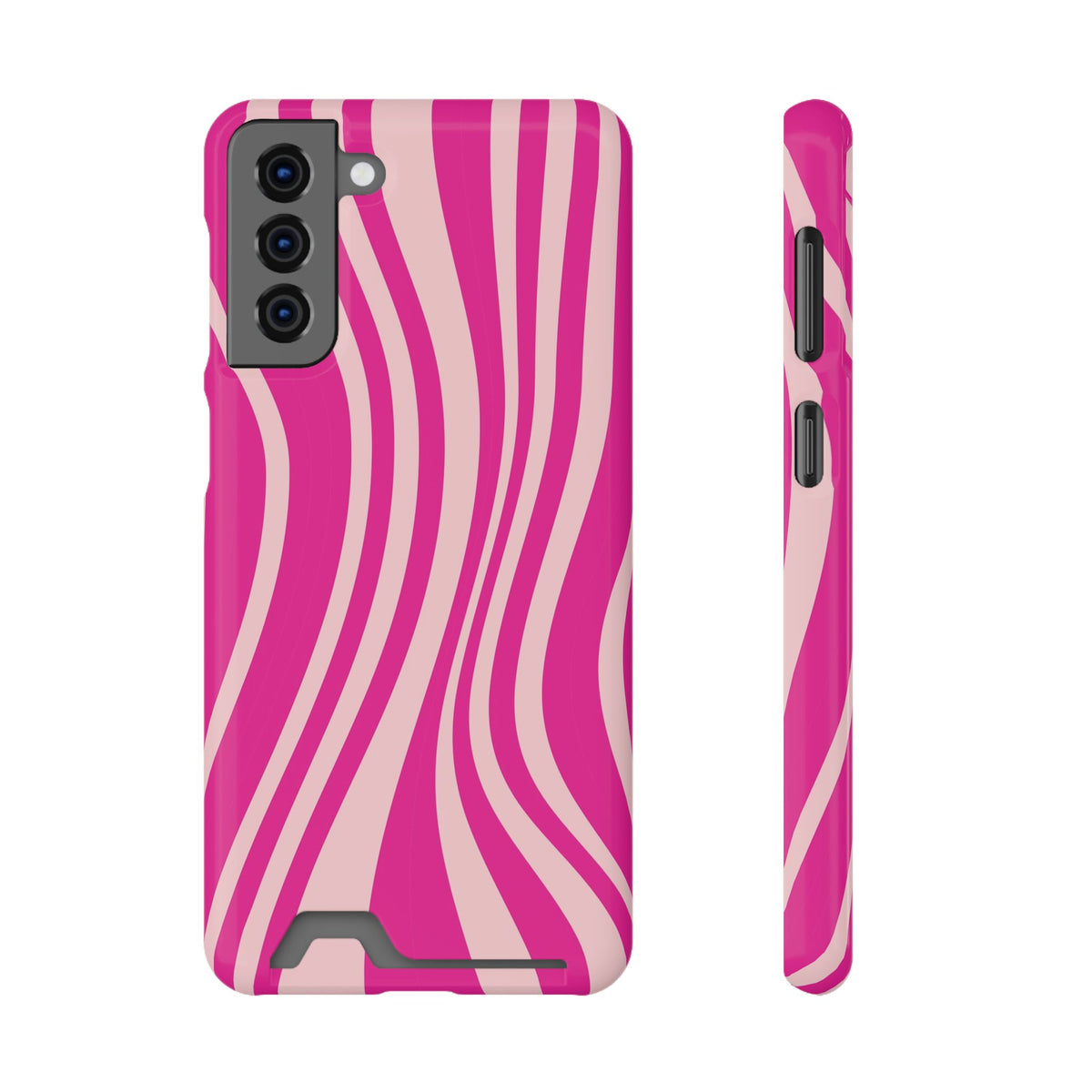 Pink Wave phone case with card holder for Samsung Galaxy S21 Plus, glossy finish