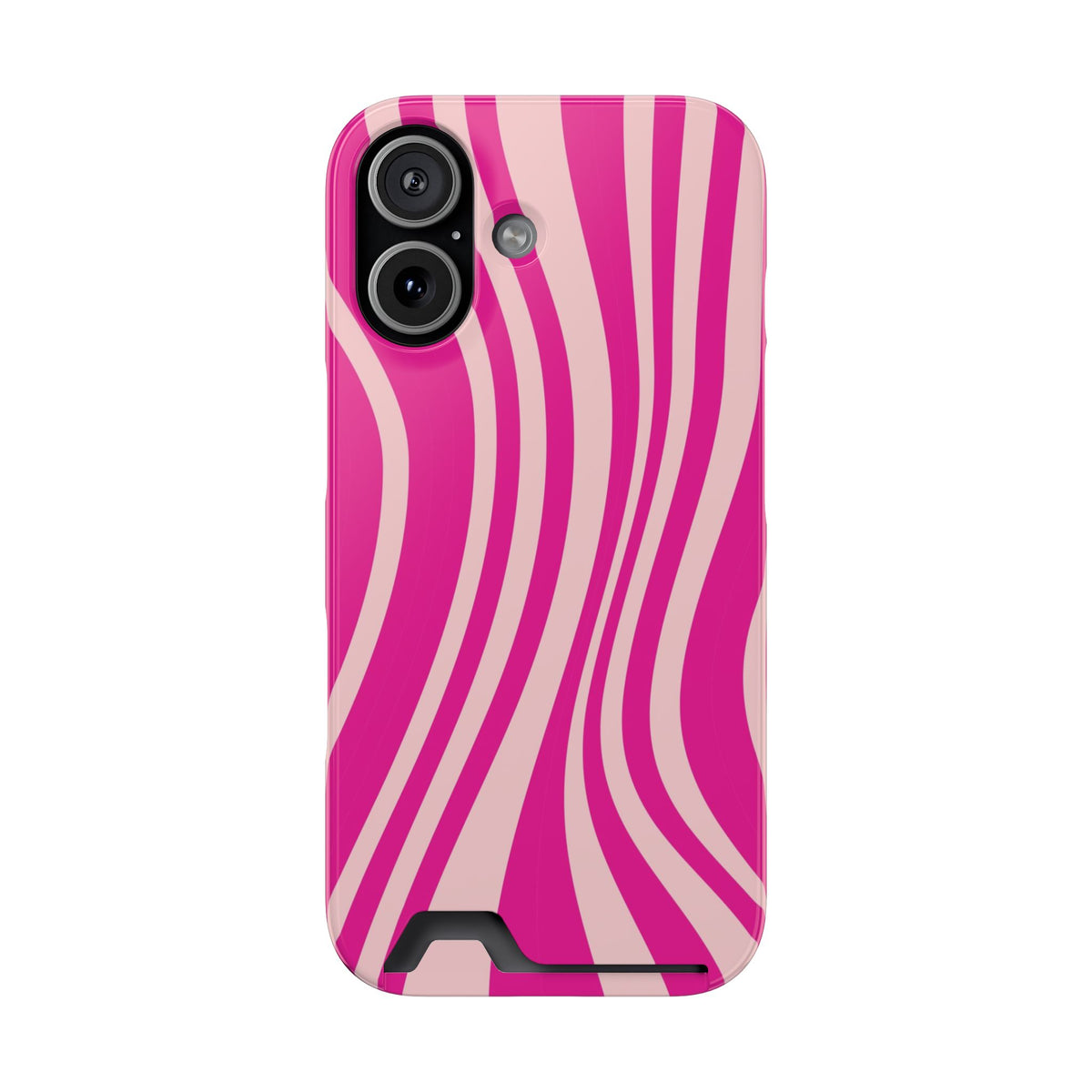 Pink Wave phone case with card holder for iPhone 17, glossy finish
