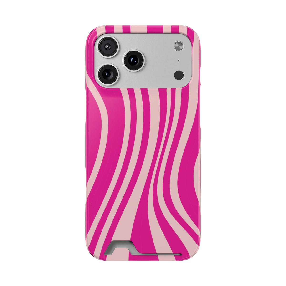 Pink Wave phone case with card holder for iPhone 17 Pro Max, glossy finish
