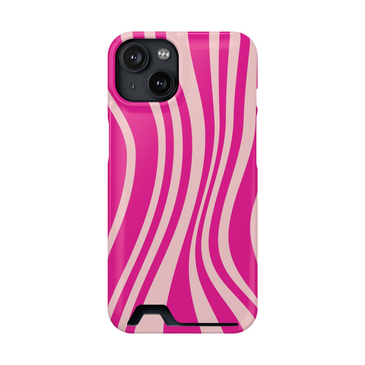Pink Wave phone case with card holder for iPhone 14, glossy finish