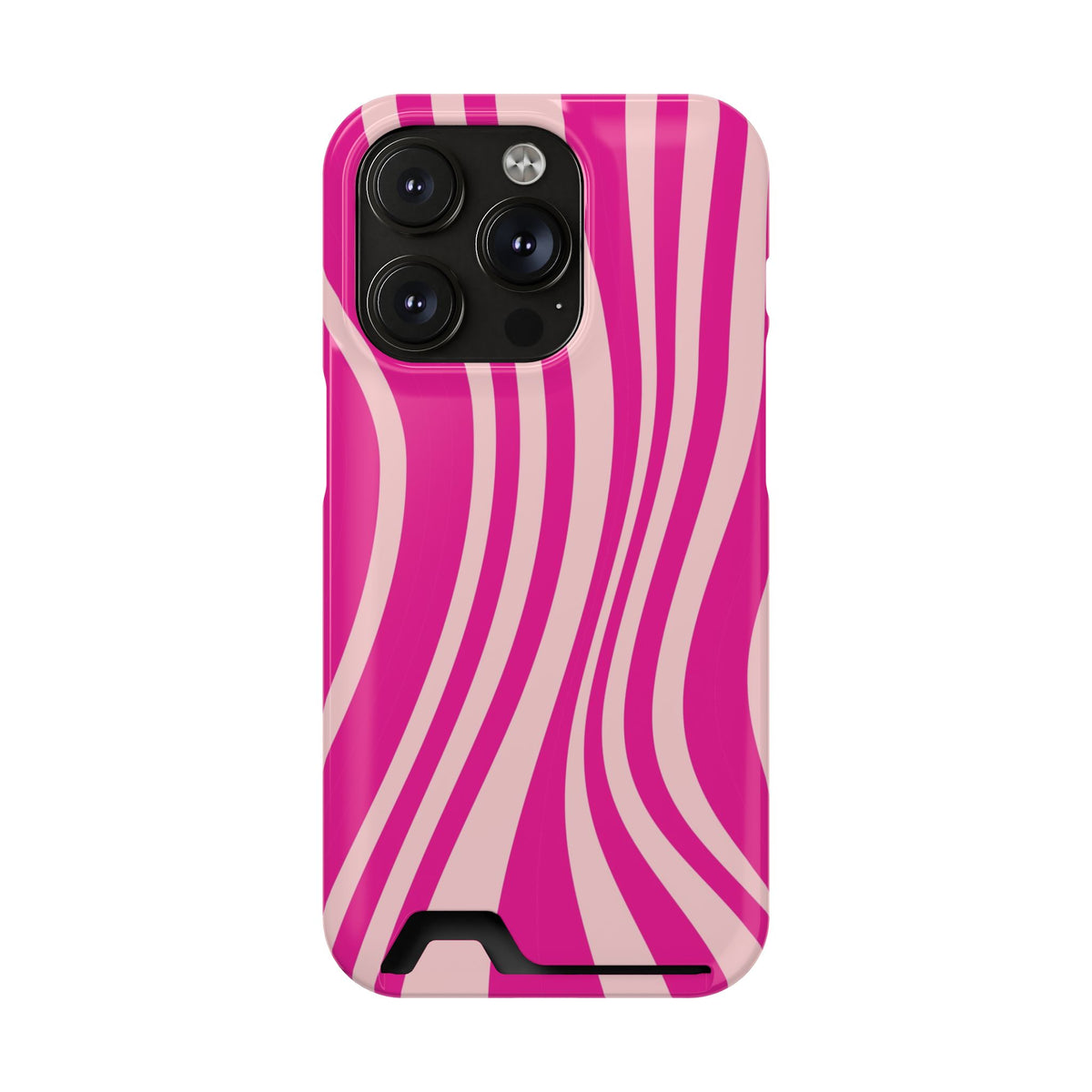 Pink Wave phone case with card holder for iPhone 14 Pro, glossy finish