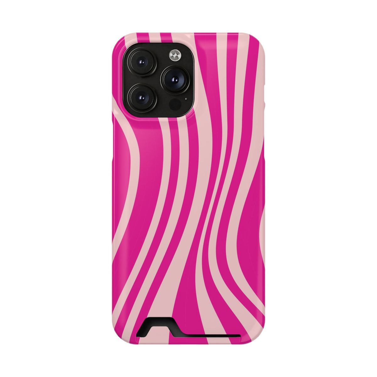 Pink Wave phone case with card holder for iPhone 14 Pro Max, glossy finish
