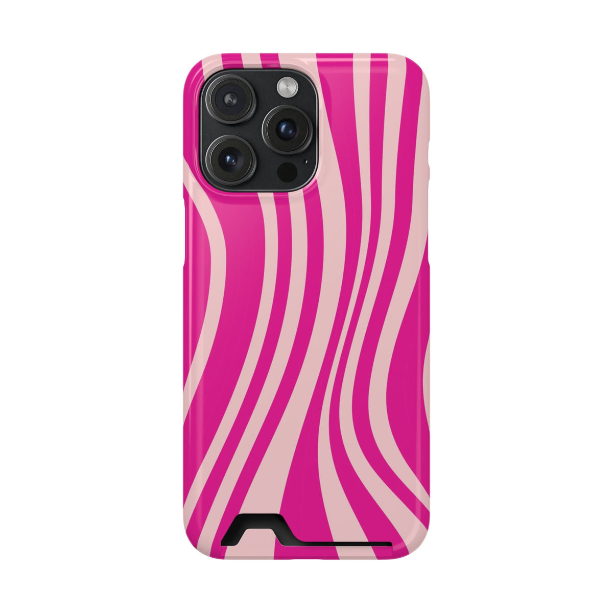 Pink Wave phone case with card holder for iPhone 15 Pro Max, glossy finish