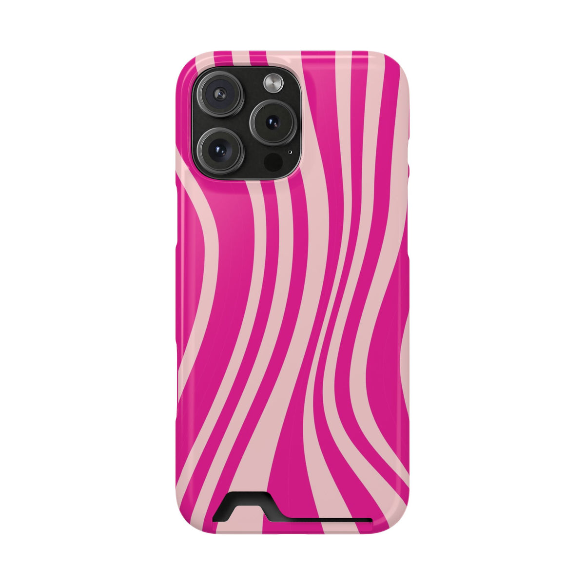 Pink Wave phone case with card holder for iPhone 16 Pro Max, glossy finish