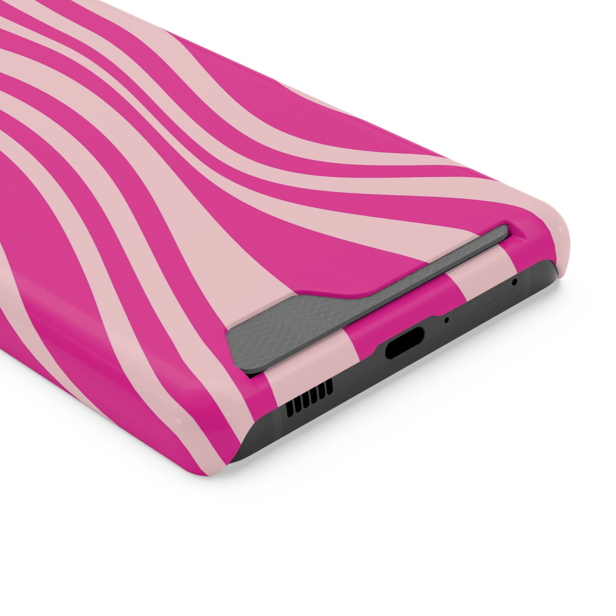 Pink Wave phone case with card holder for Samsung Galaxy S21 Ultra, glossy finish