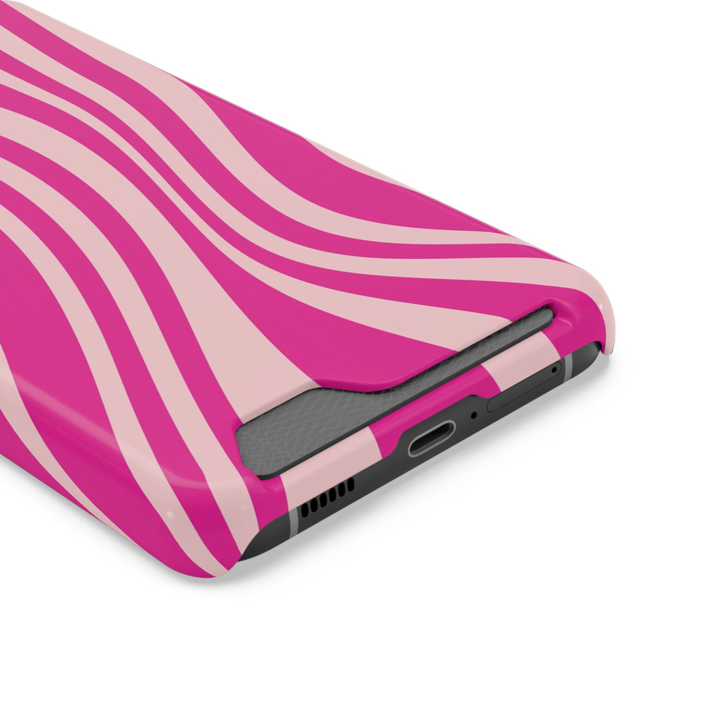 Pink Wave phone case with card holder, close-up of the card slot