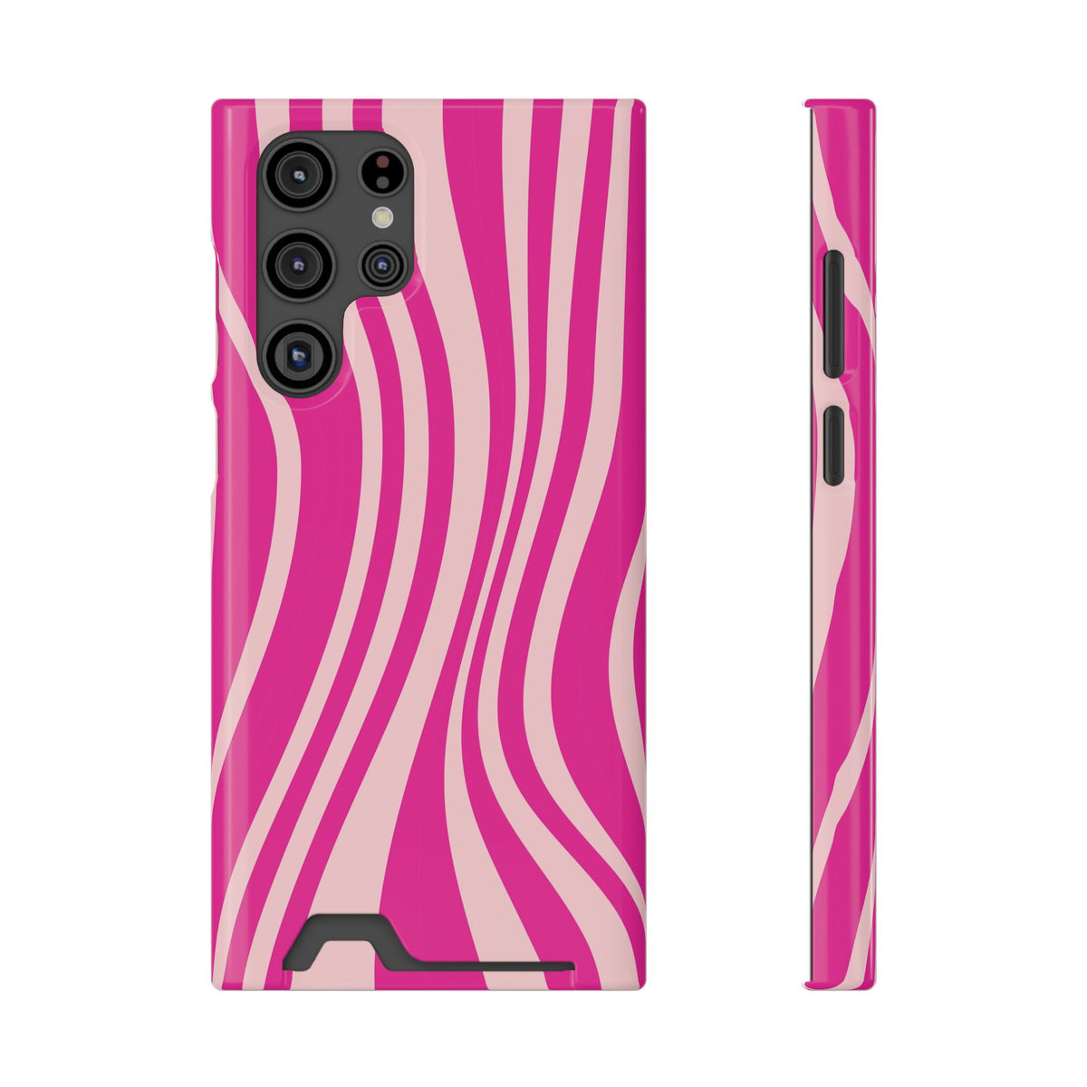 Pink Wave phone case with card holder for Samsung Galaxy S22 Ultra, glossy finish