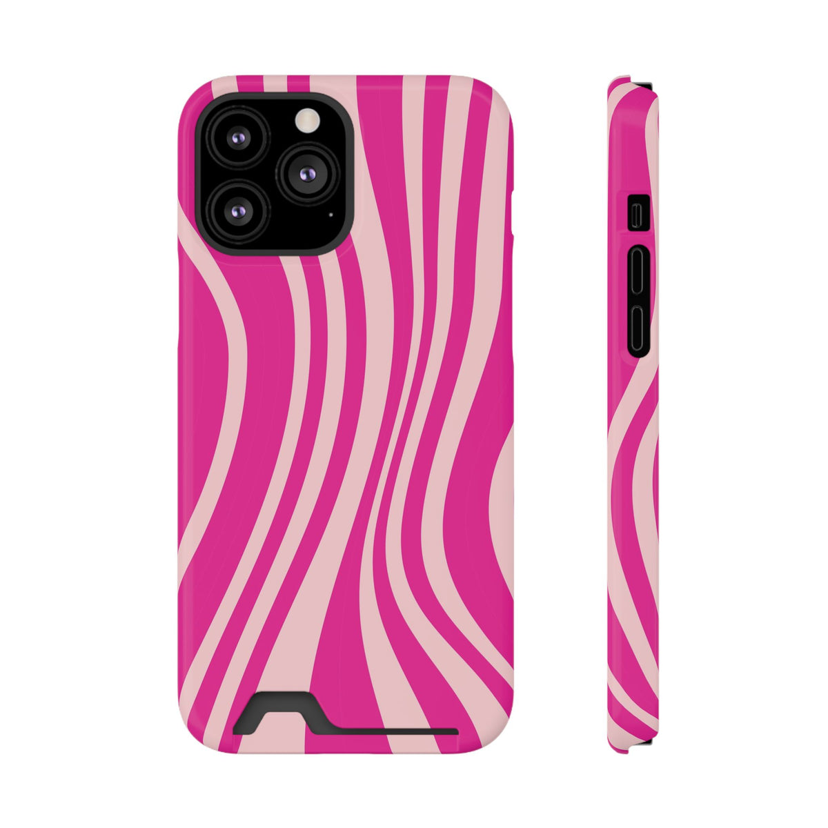 Pink Wave phone case with card holder for iPhone 13 Pro Max, glossy finish