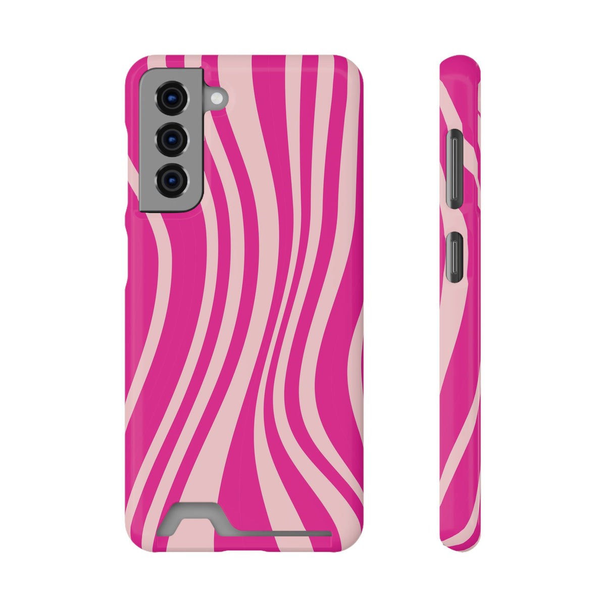 Pink Wave phone case with card holder for Samsung Galaxy S21, glossy finish