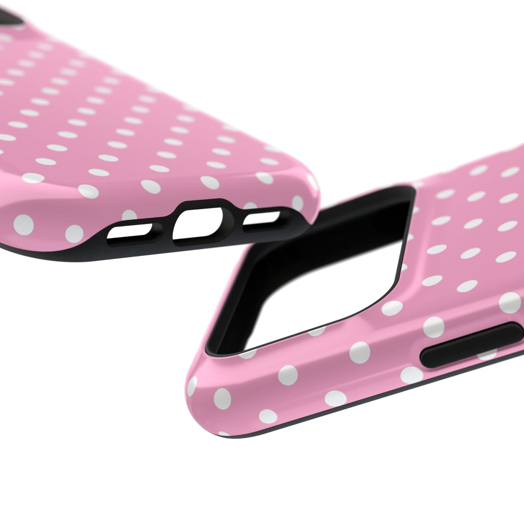 Polka Party protective phone case, close-up at an angle