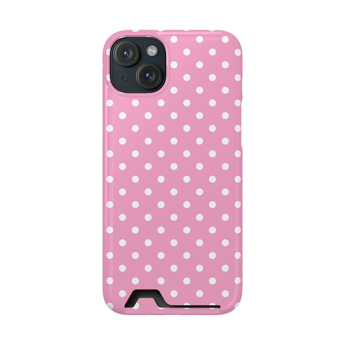 Polka Party phone case with card holder for iPhone 15 Plus, glossy finish