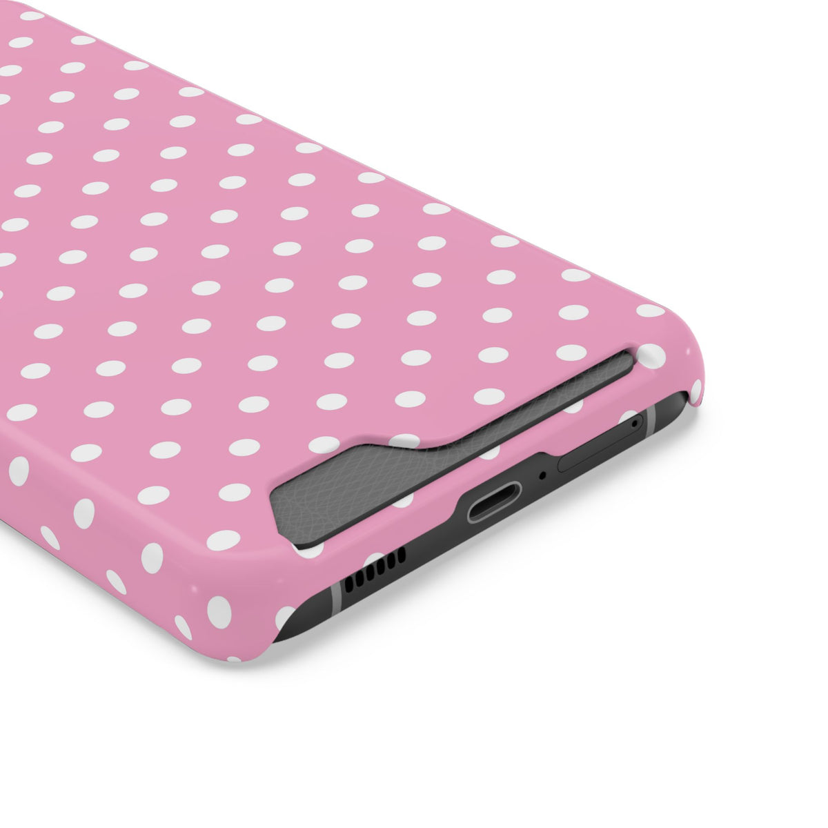 Polka Party phone case with card holder, close-up of the card slot