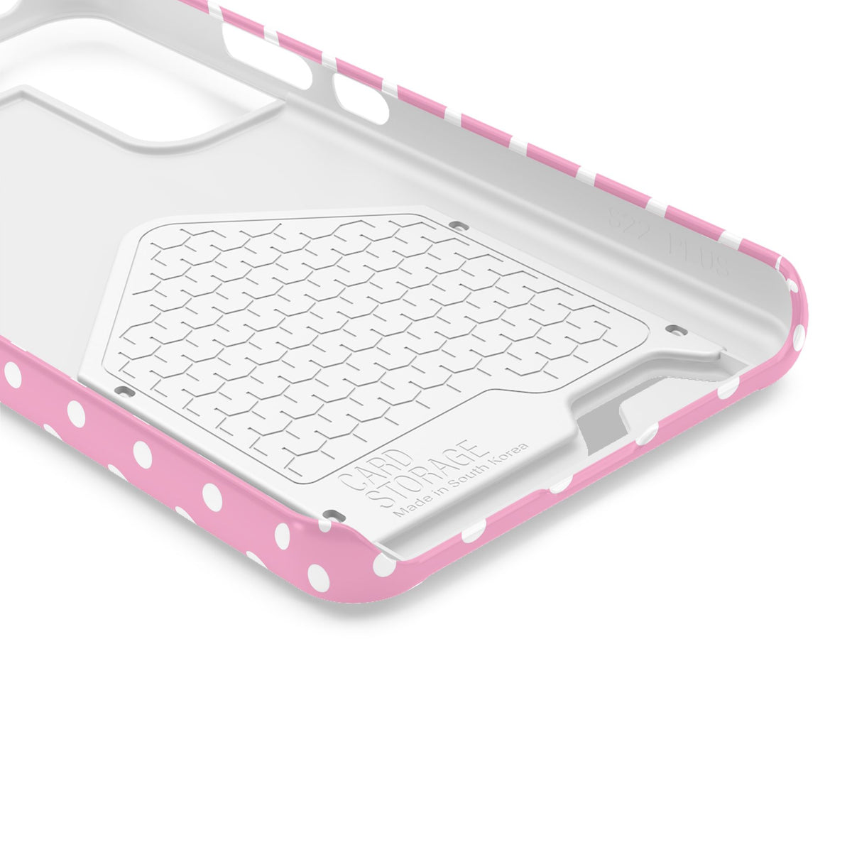 Polka Party phone case with card holder, close-up of the inside