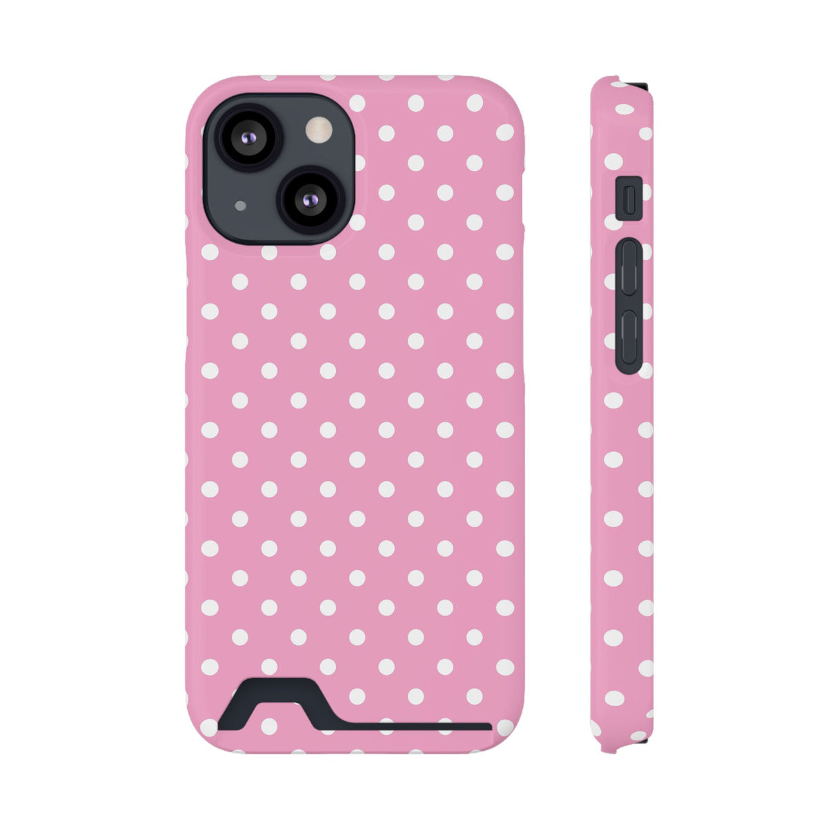 Polka Party phone case with card holder for iPhone 13 Mini, glossy finish