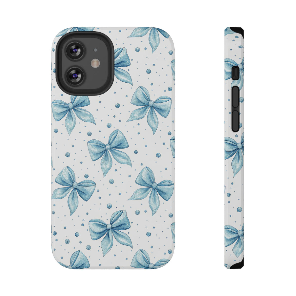 Powder Blue Bow protective phone case for iPhone 12 Mini, glossy finish