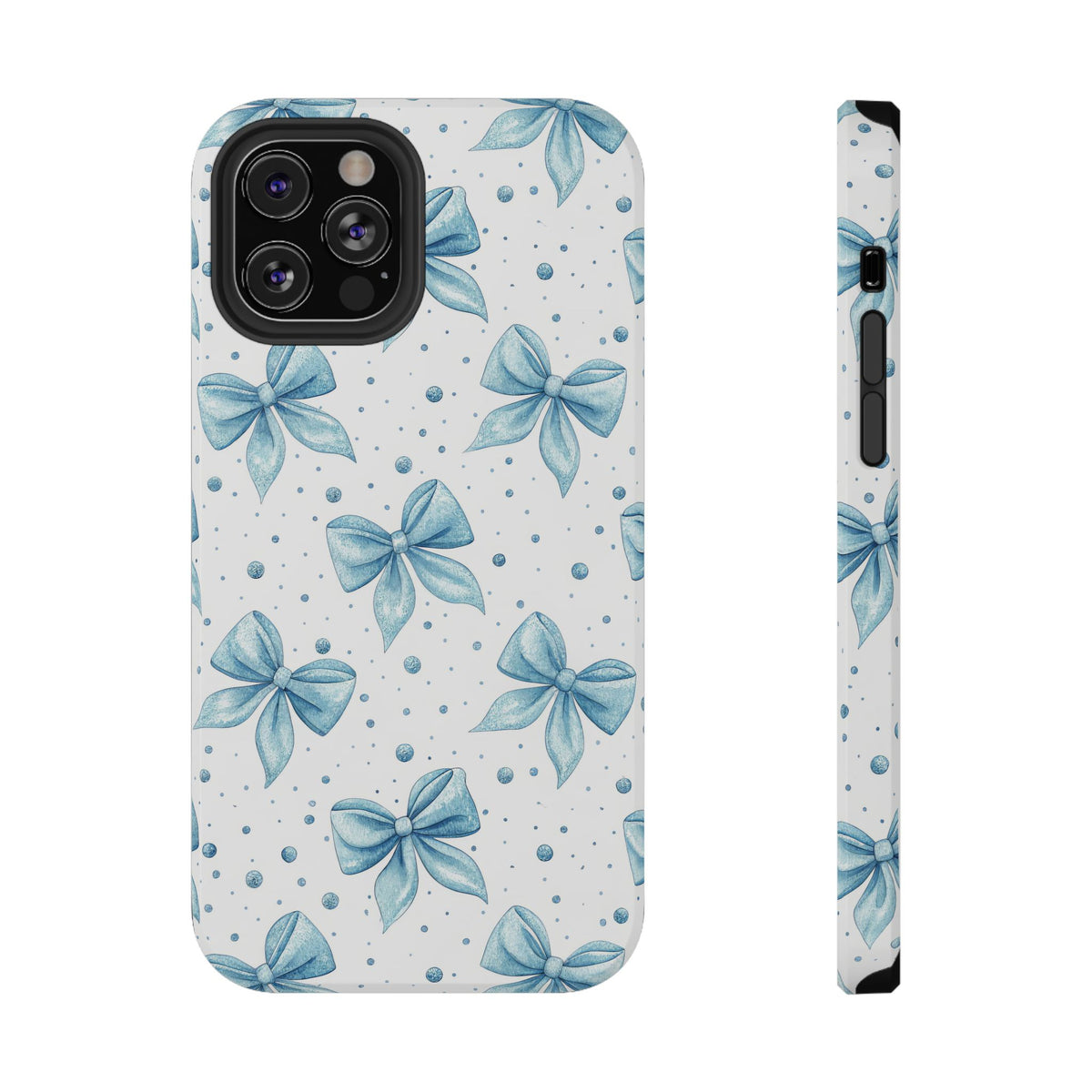 Powder Blue Bow protective phone case for iPhone 12 Pro, glossy finish