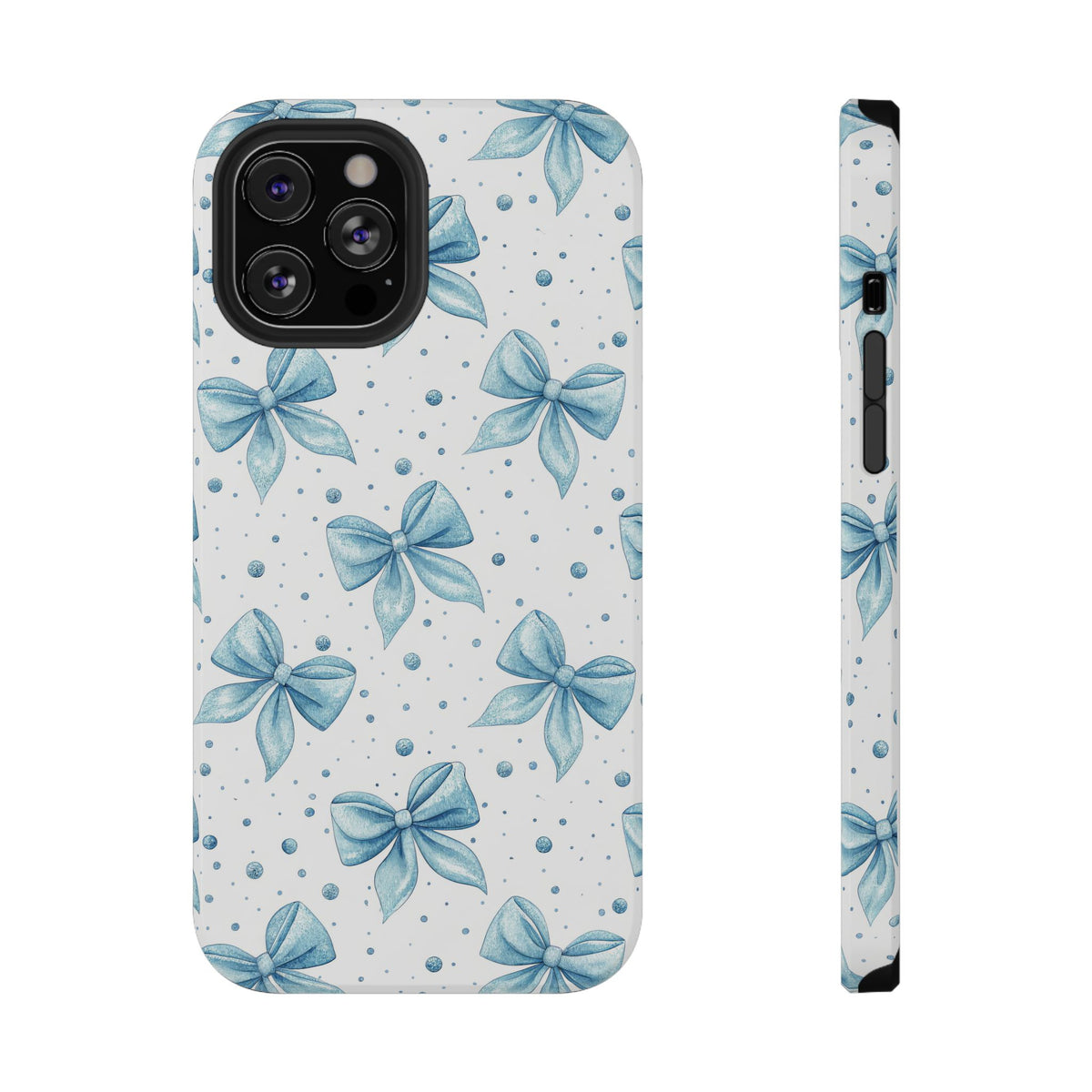 Powder Blue Bow protective phone case for iPhone 12 Pro Max, glossy finish