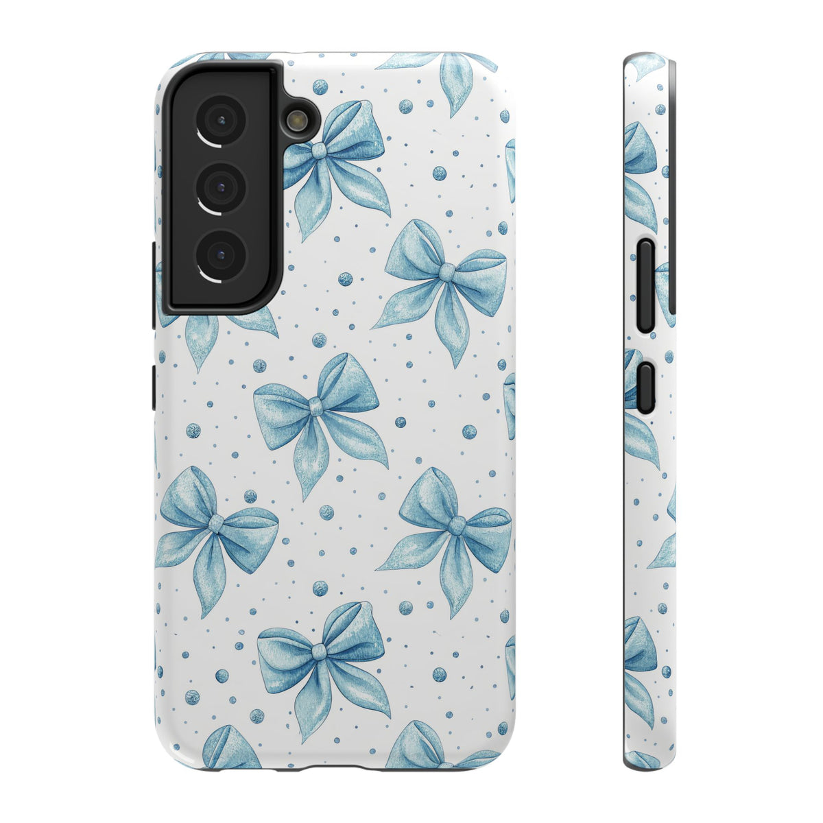 Powder Blue Bow protective phone case for Samsung Galaxy S22, glossy finish