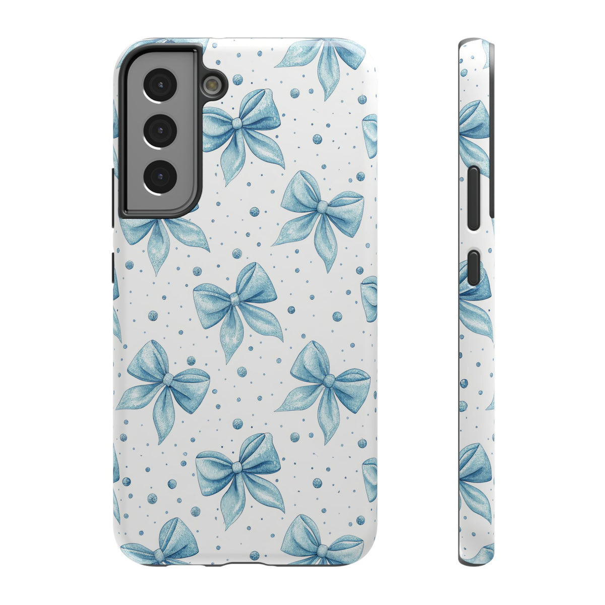 Powder Blue Bow protective phone case for Samsung Galaxy S22 Plus, glossy finish