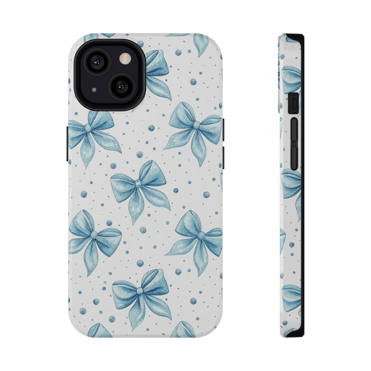 Powder Blue Bow protective phone case for iPhone 13, glossy finish