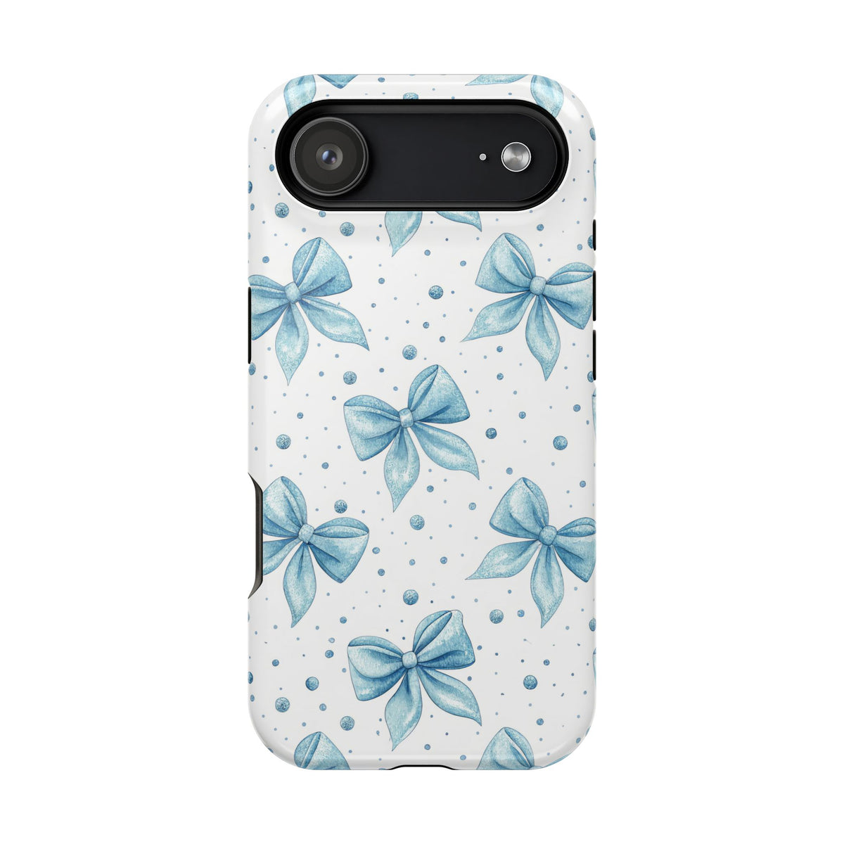 Powder Blue Bow protective phone case for iPhone 17 Air, glossy finish
