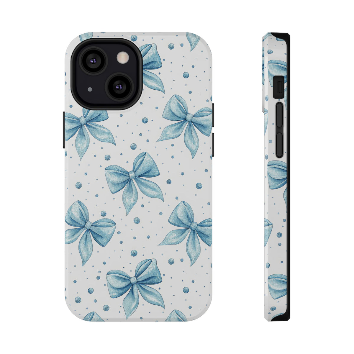 Powder Blue Bow protective phone case for iPhone 13 Mini, glossy finish