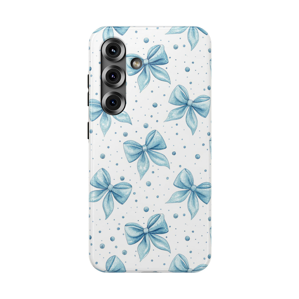 Powder Blue Bow protective phone case for Samsung Galaxy S25, glossy finish