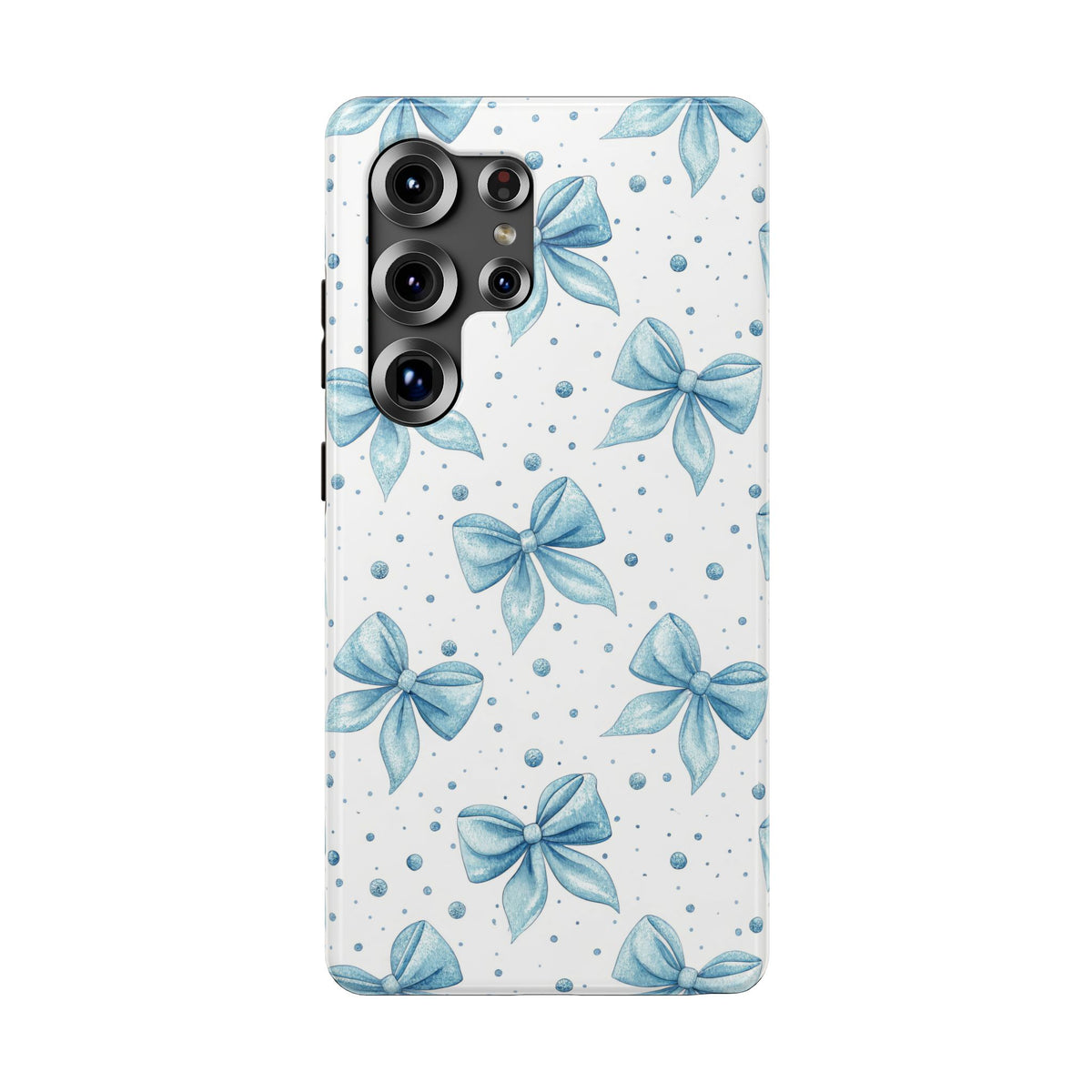 Powder Blue Bow protective phone case for Samsung Galaxy S25 Ultra, glossy finish