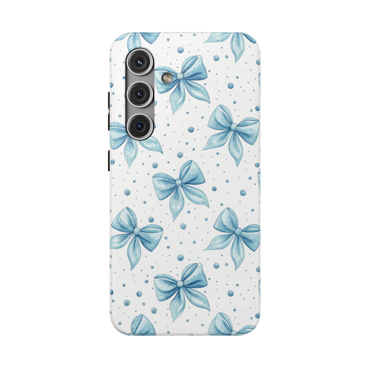 Powder Blue Bow protective phone case for Samsung Galaxy S24, glossy finish