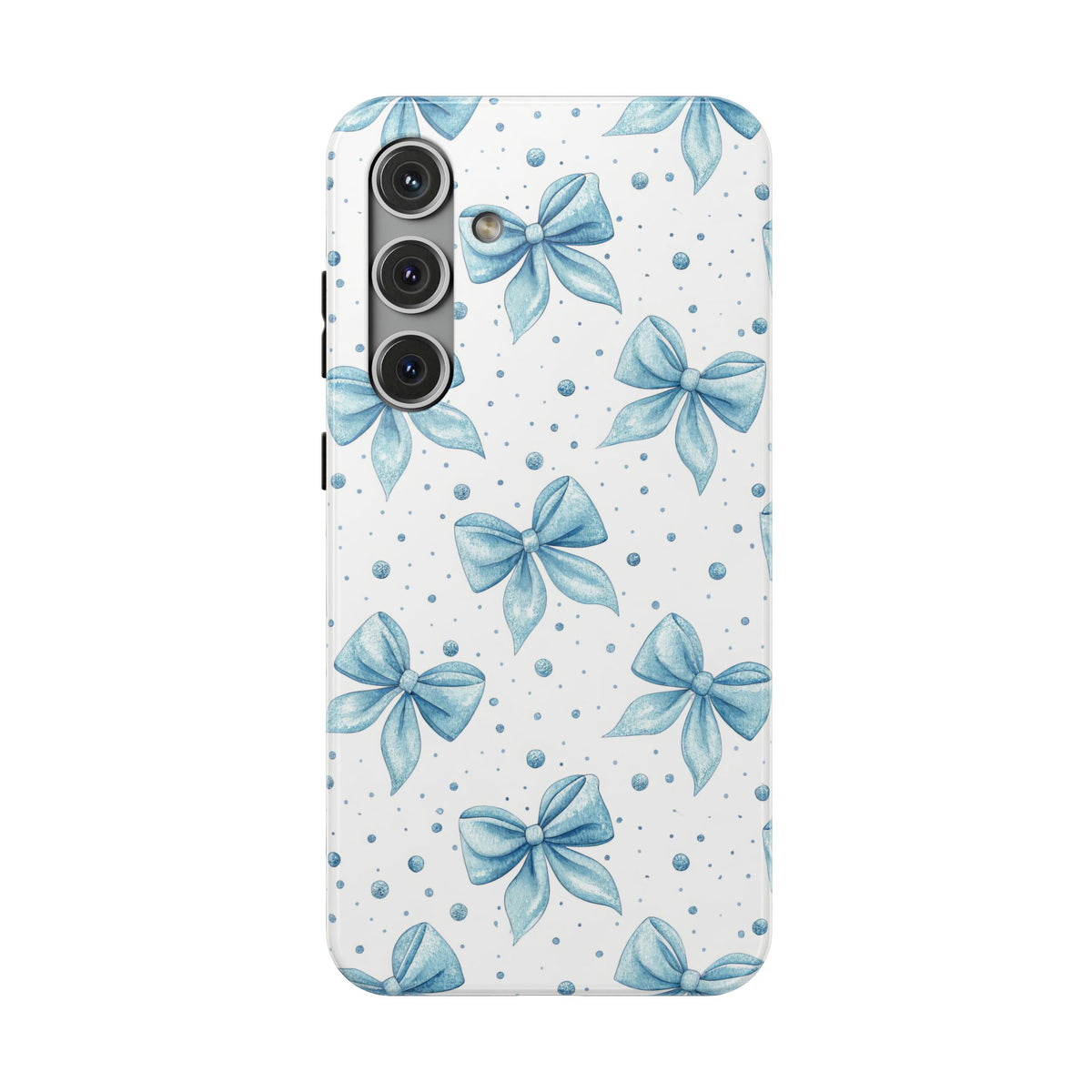 Powder Blue Bow protective phone case for Samsung Galaxy S24 Plus, glossy finish