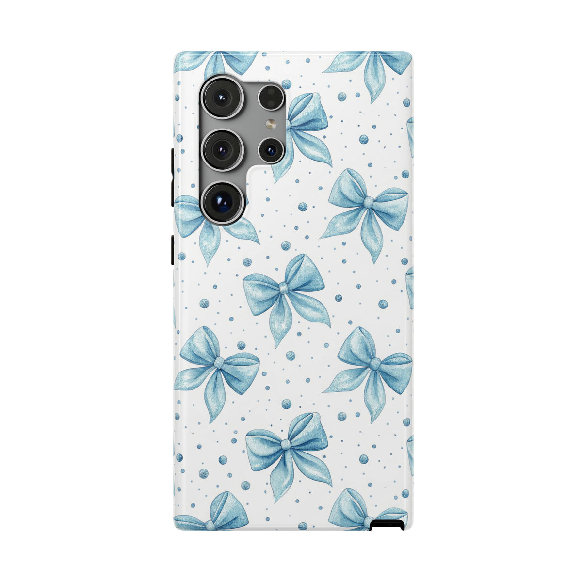 Powder Blue Bow protective phone case for Samsung Galaxy S24 Ultra, glossy finish