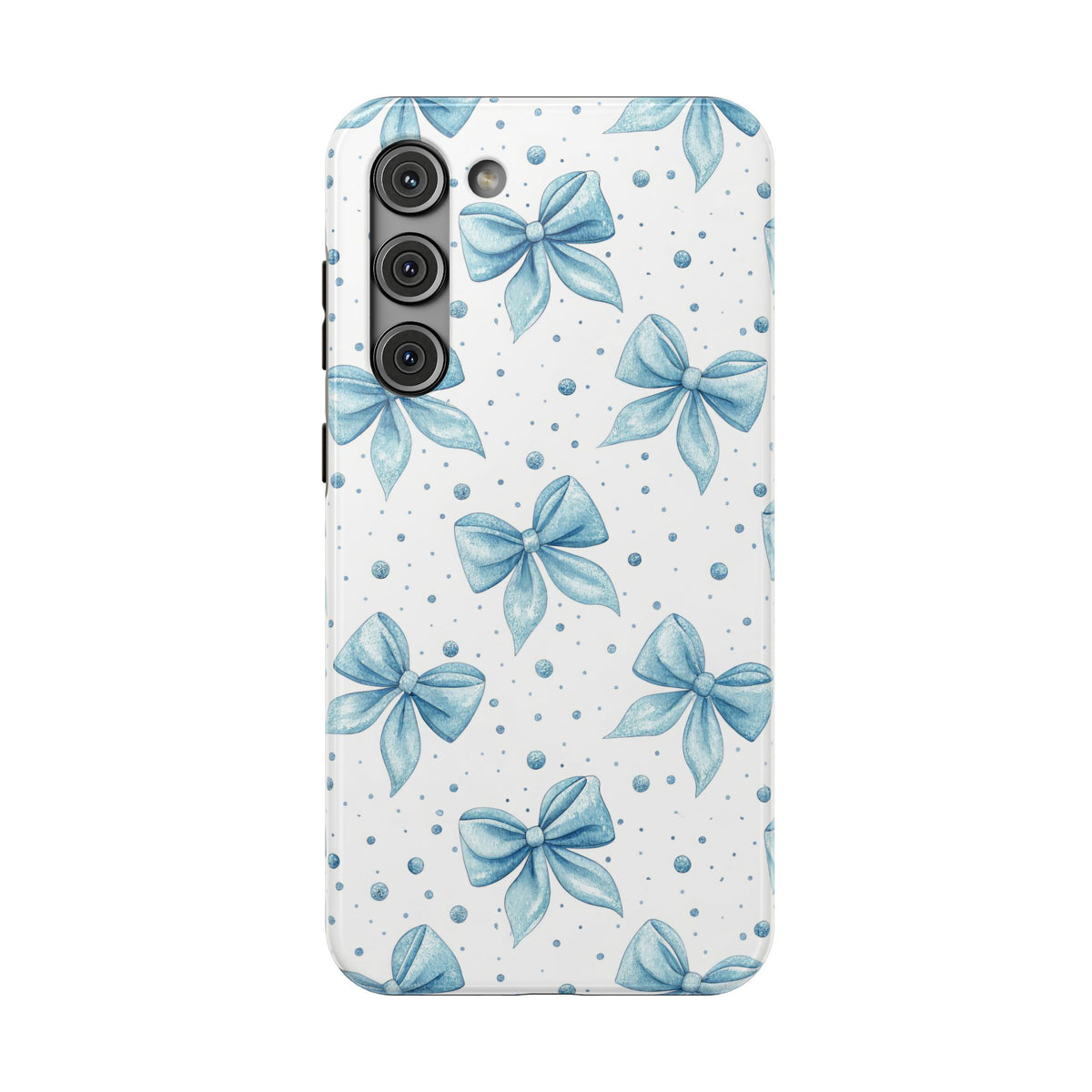 Powder Blue Bow protective phone case for Samsung Galaxy S23 Plus, glossy finish