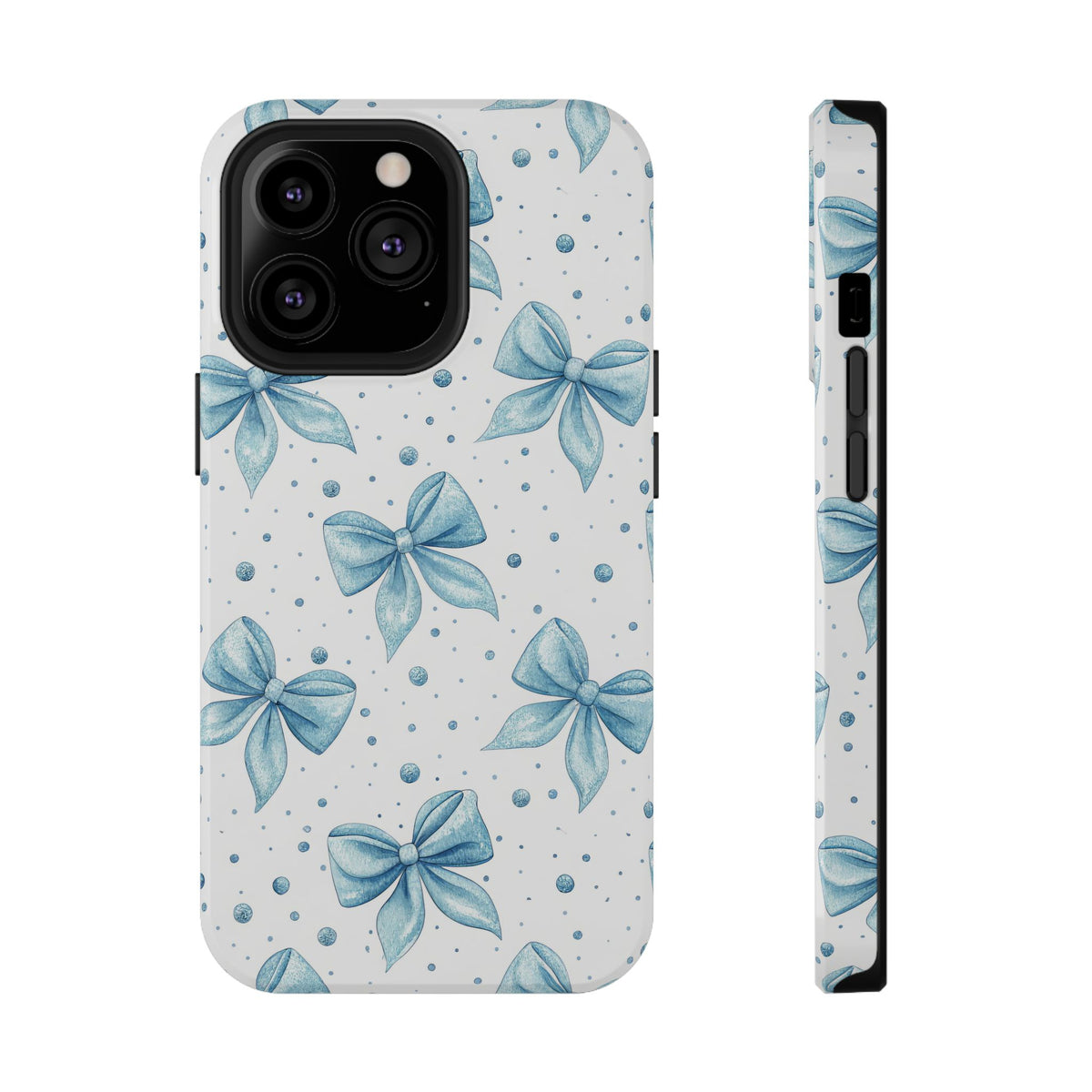 Powder Blue Bow protective phone case for iPhone 13 Pro, glossy finish