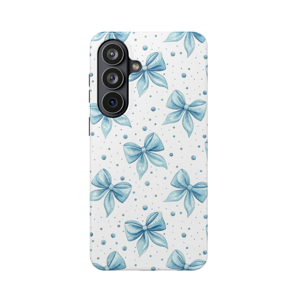 Powder Blue Bow protective phone case for Samsung Galaxy S26 Plus, glossy finish
