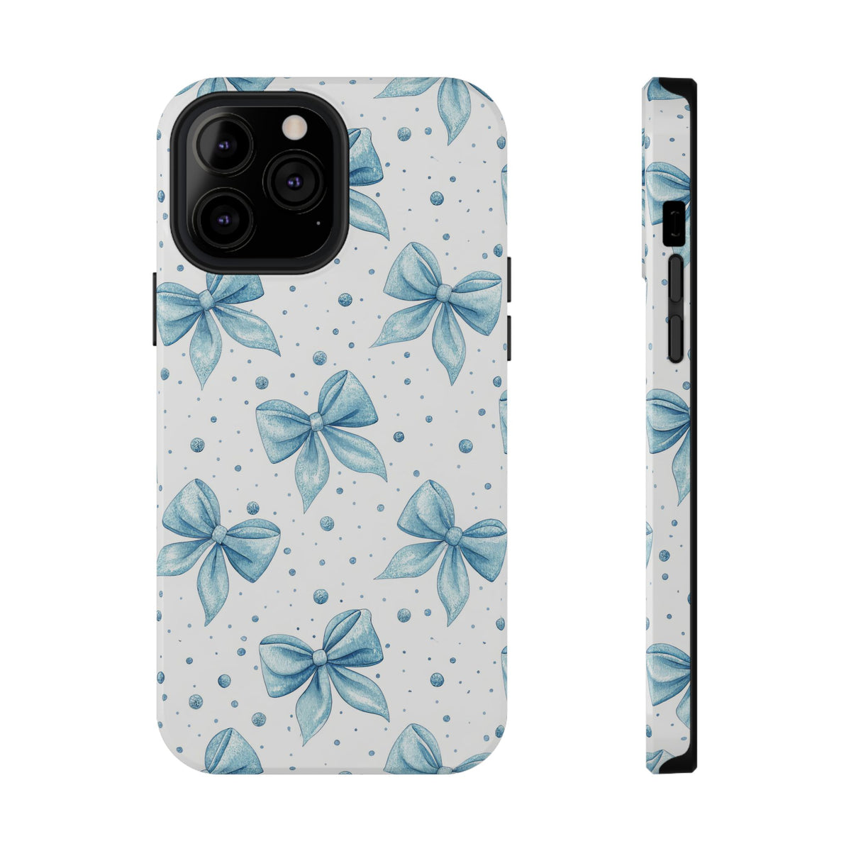 Powder Blue Bow protective phone case for iPhone 13 Pro Max, glossy finish