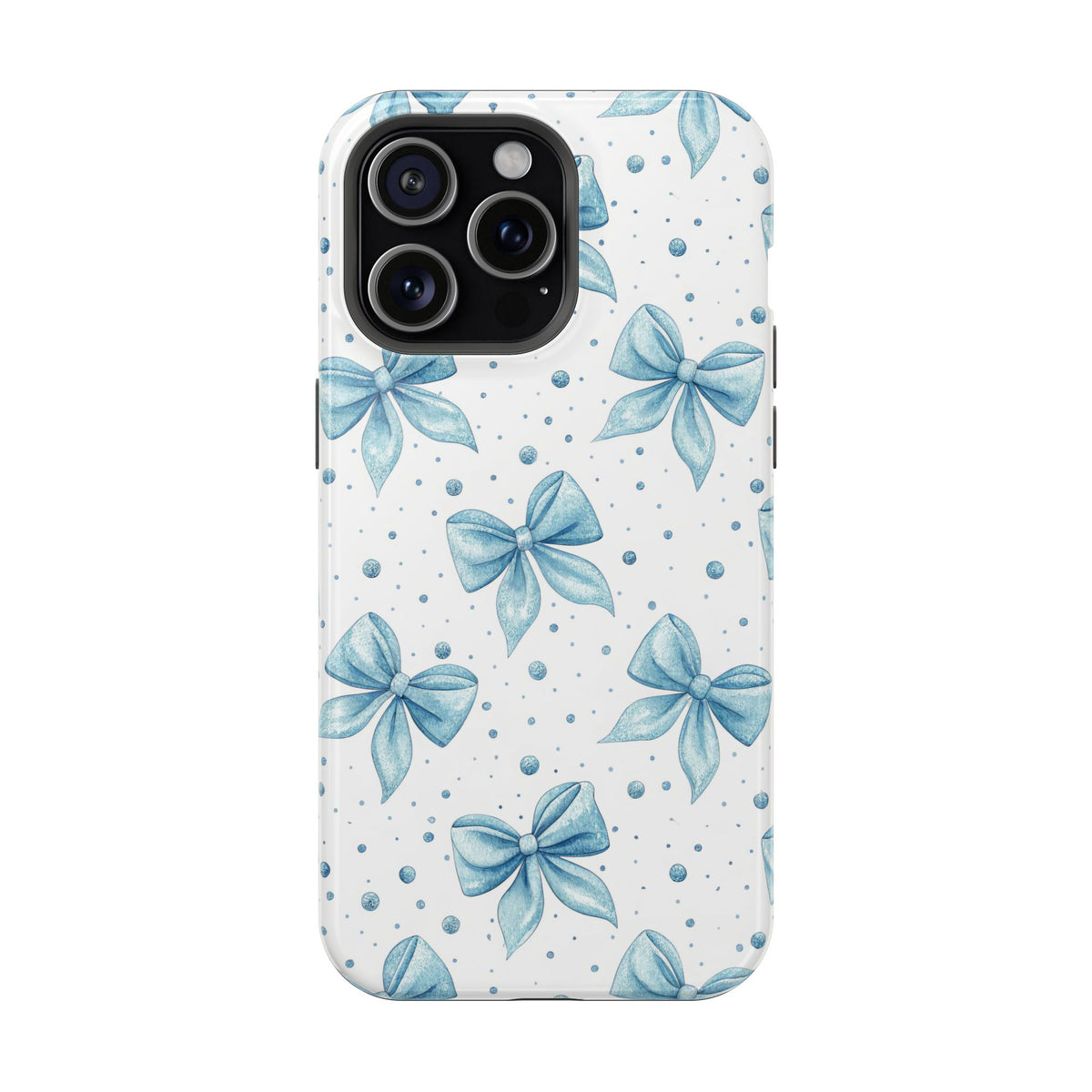 Powder Blue Bow MagSafe case for iPhone 15 Pro Max, glossy finish