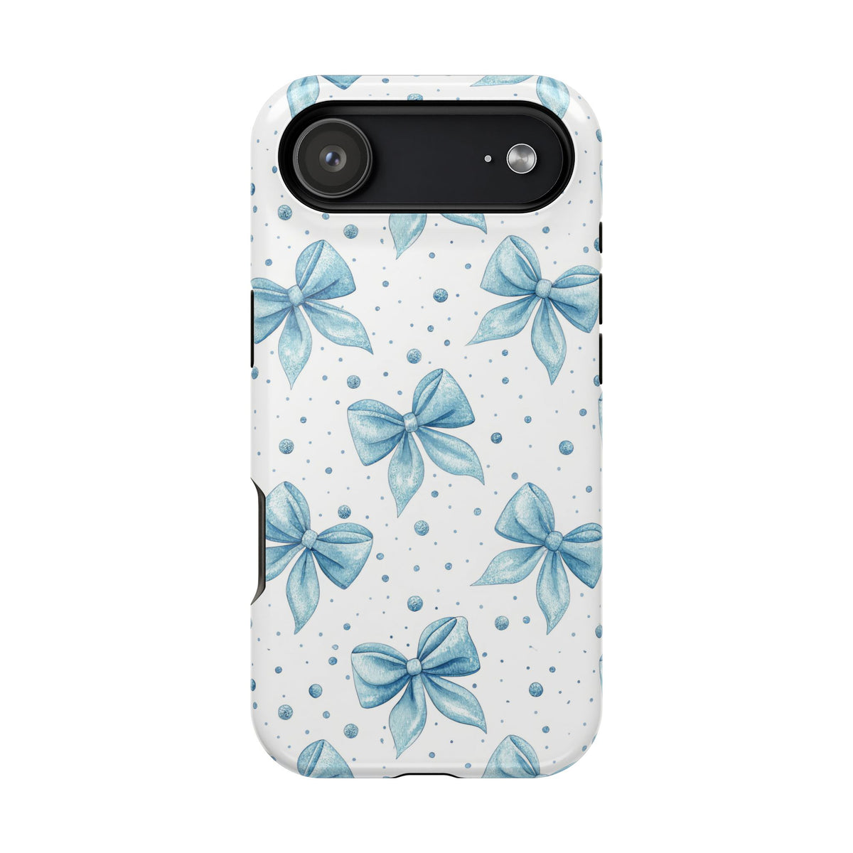 Powder Blue Bow MagSafe case for iPhone 17 Air, glossy finish